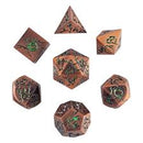 Cracked Antique Copper with Green Glitter Set of 7 Metal Dice Set