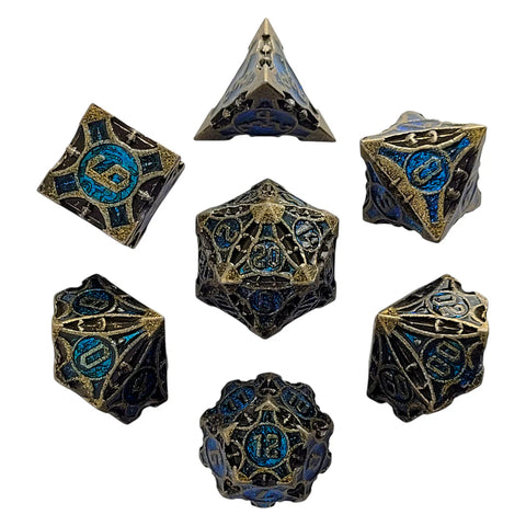 Arcane Enigma Gold Blue Metal RPG Dice Set