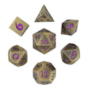 Forged Lore Brushed Brass Purple Glitter Set of 7 Metal Dice Set