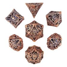 Orox Sees Copper Blue Hollow Metal RPG Dice Set