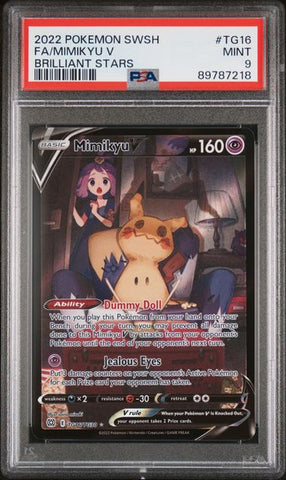 2022 POKEMON SWORD & SHIELD BRILLIANT STARS #TG16 FA/MIMIKYU V BRILLIANT STARS PSA 9