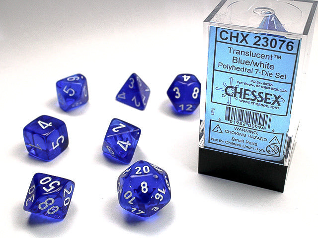 Chessex Polyhedral 7-Die Set Translucent Blue/White