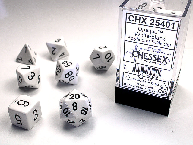 Chessex Polyhedral 7-Die Set Opaque Black/White