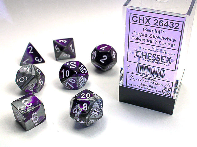 Chessex Polyhedral 7-Die Set Gemini Purple-Steel/White