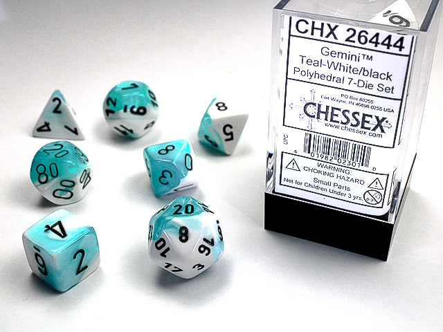 Chessex Polyhedral 7-Die Set Gemini Teal-White/Black