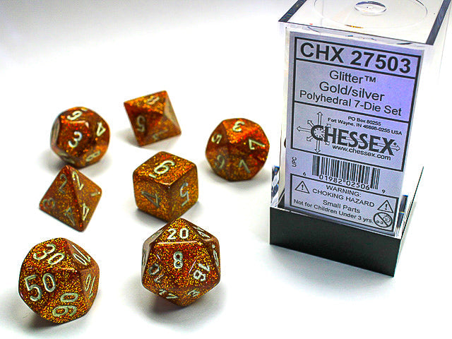 Chessex Polyhedral 7-Die Set Glitter Gold/silver